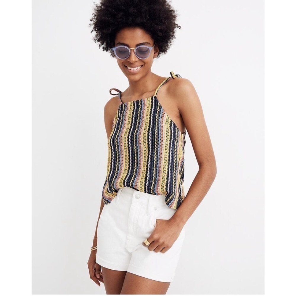 Texture & Thread Tie-Shoulder Tank Top in Rainbow Crochet